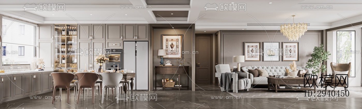 美式平层效果图下载（渲染图12）