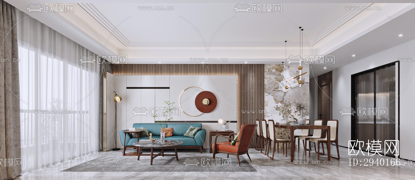 新中式平层效果图下载（渲染图6）