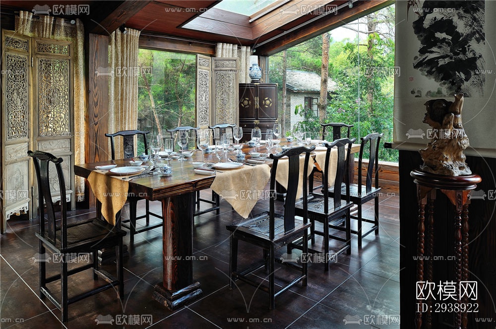 中式酒店民宿效果图下载（渲染图1）