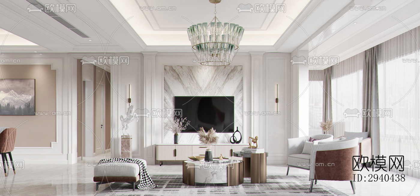 美式平层效果图下载（渲染图5）