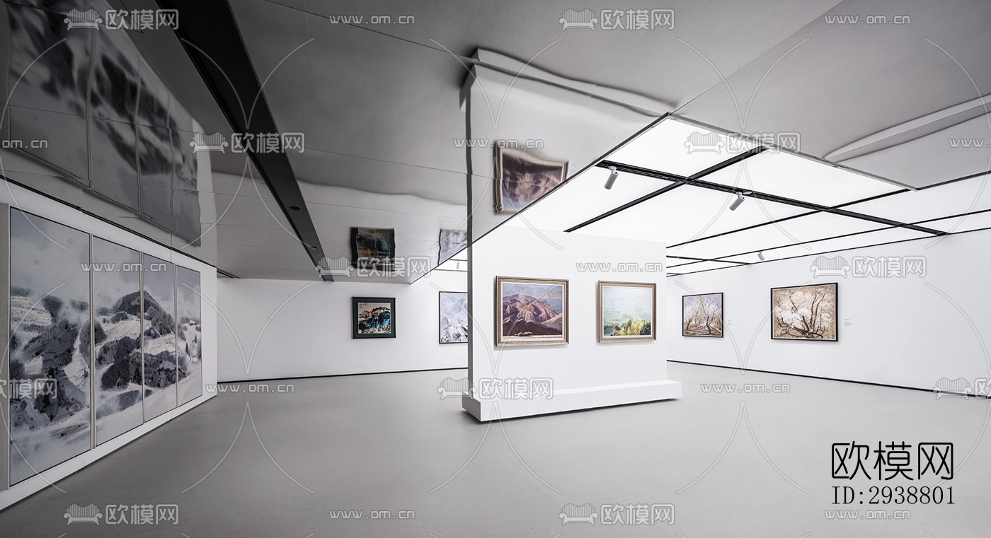 高级灰展览展厅效果图下载（渲染图1）