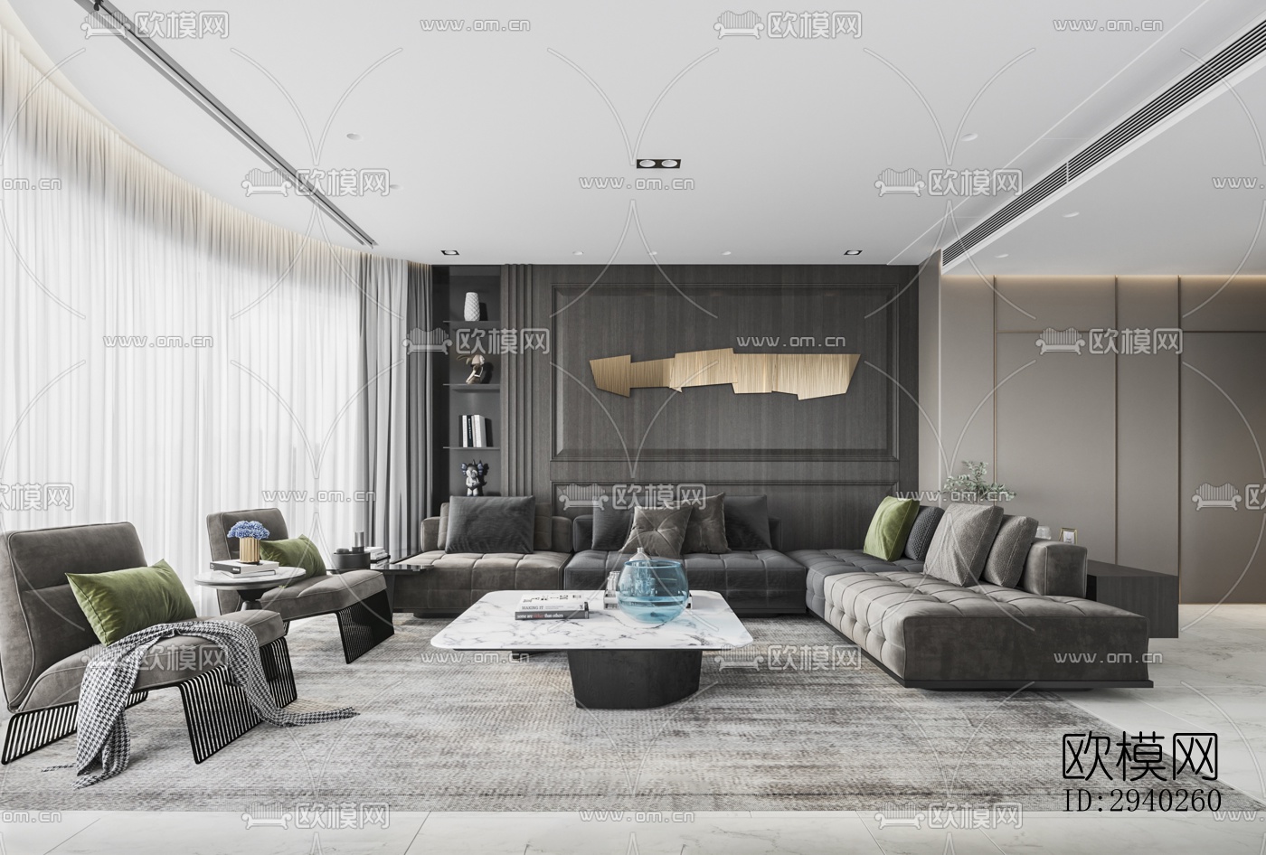 现代平层效果图下载（渲染图1）