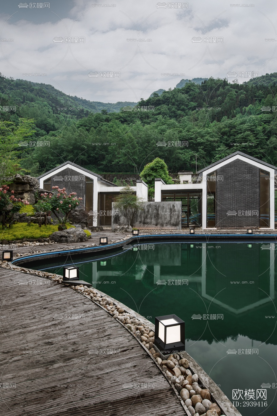 新中式酒店民宿效果图下载（渲染图9）