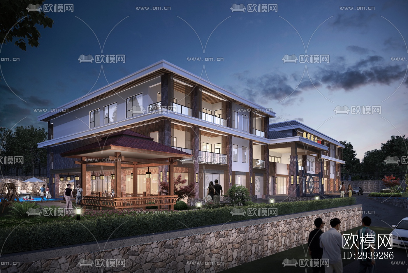 新中式酒店民宿效果图下载（渲染图7）