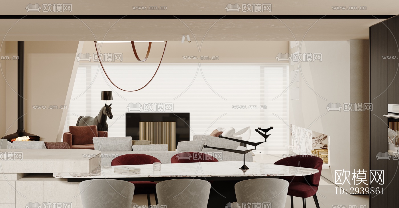 奶油风别墅效果图下载（渲染图7）