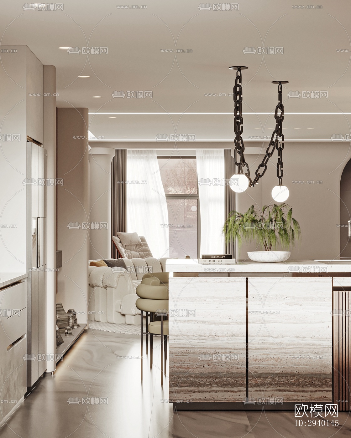 奶油风平层效果图下载（渲染图8）