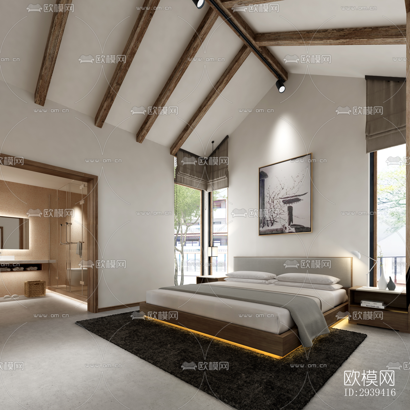 新中式酒店民宿效果图下载（渲染图2）