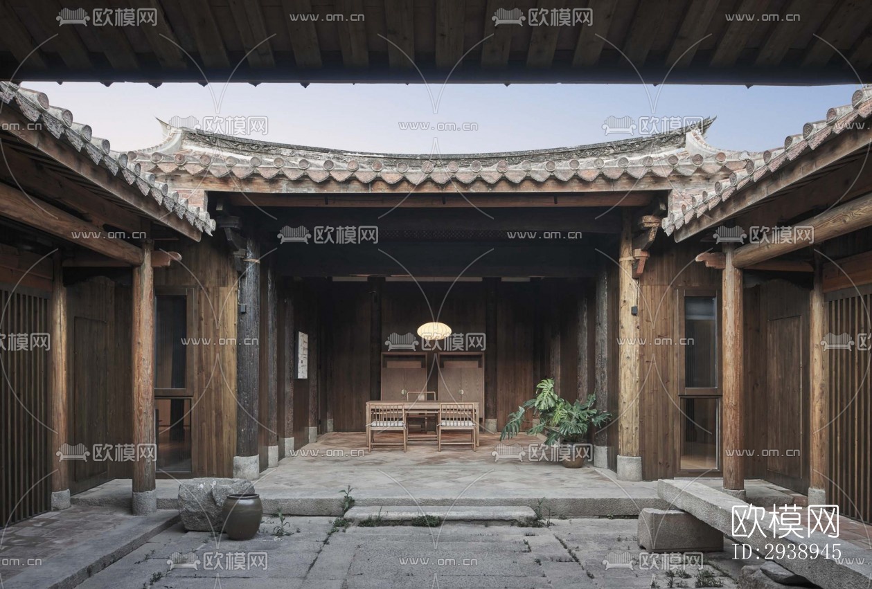 中式酒店民宿效果图下载（渲染图1）