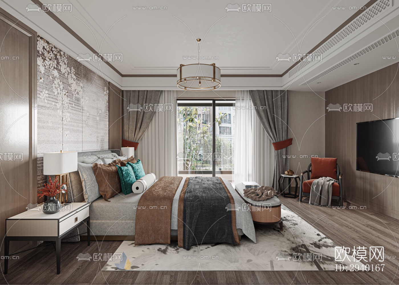 新中式平层效果图下载（渲染图5）