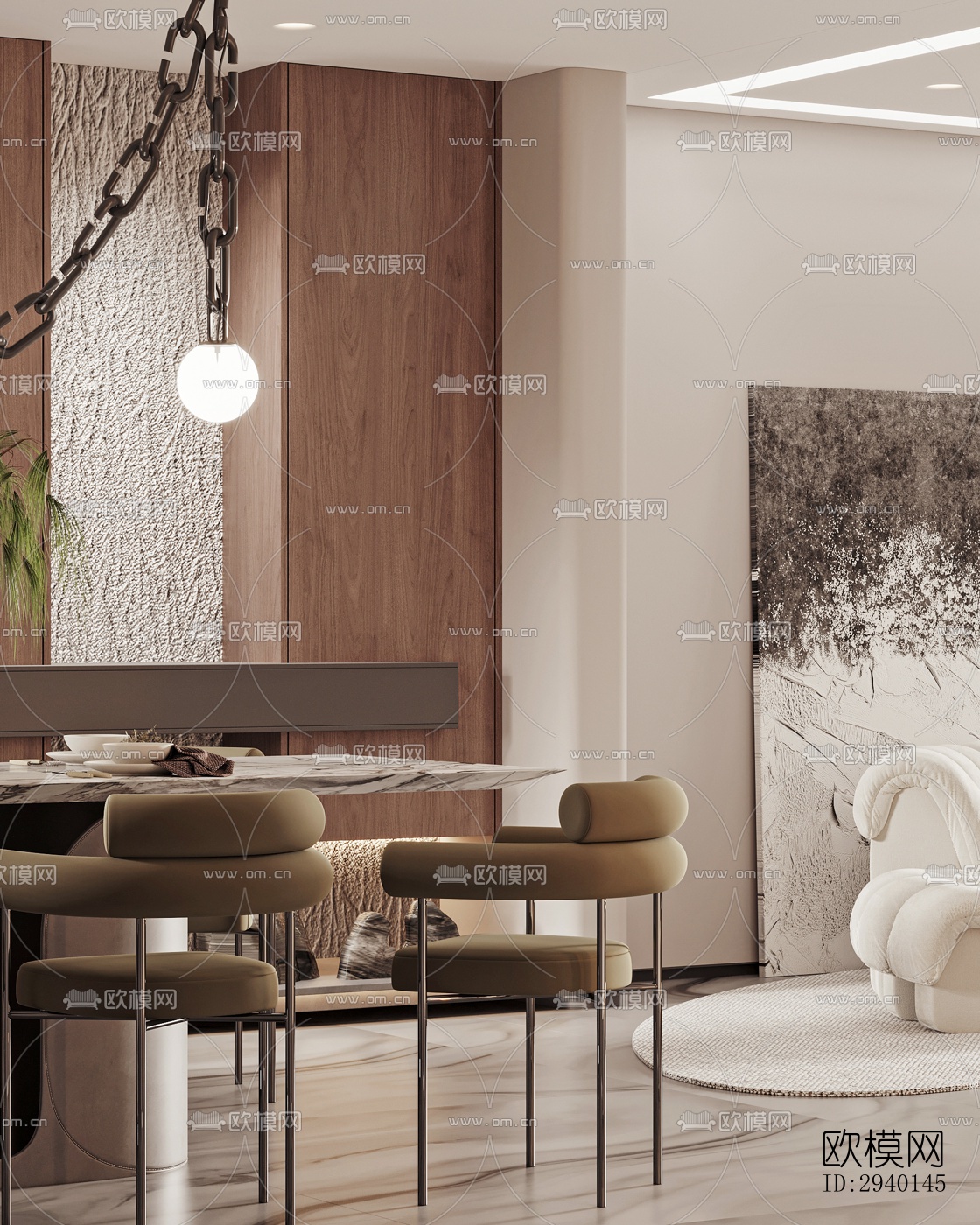 奶油风平层效果图下载（渲染图15）