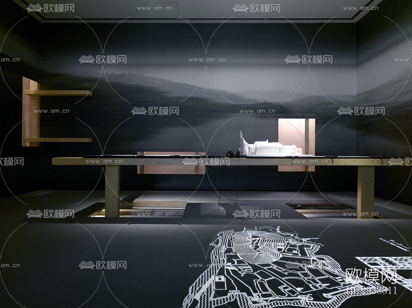 高级灰展览展厅效果图下载（渲染图16）