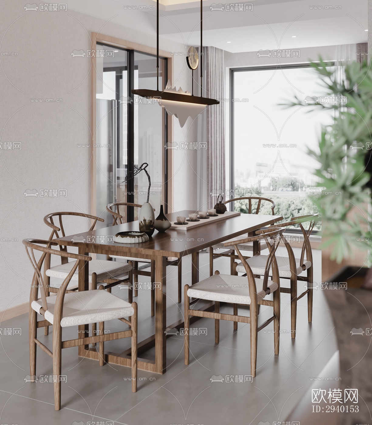 新中式平层效果图下载（渲染图9）