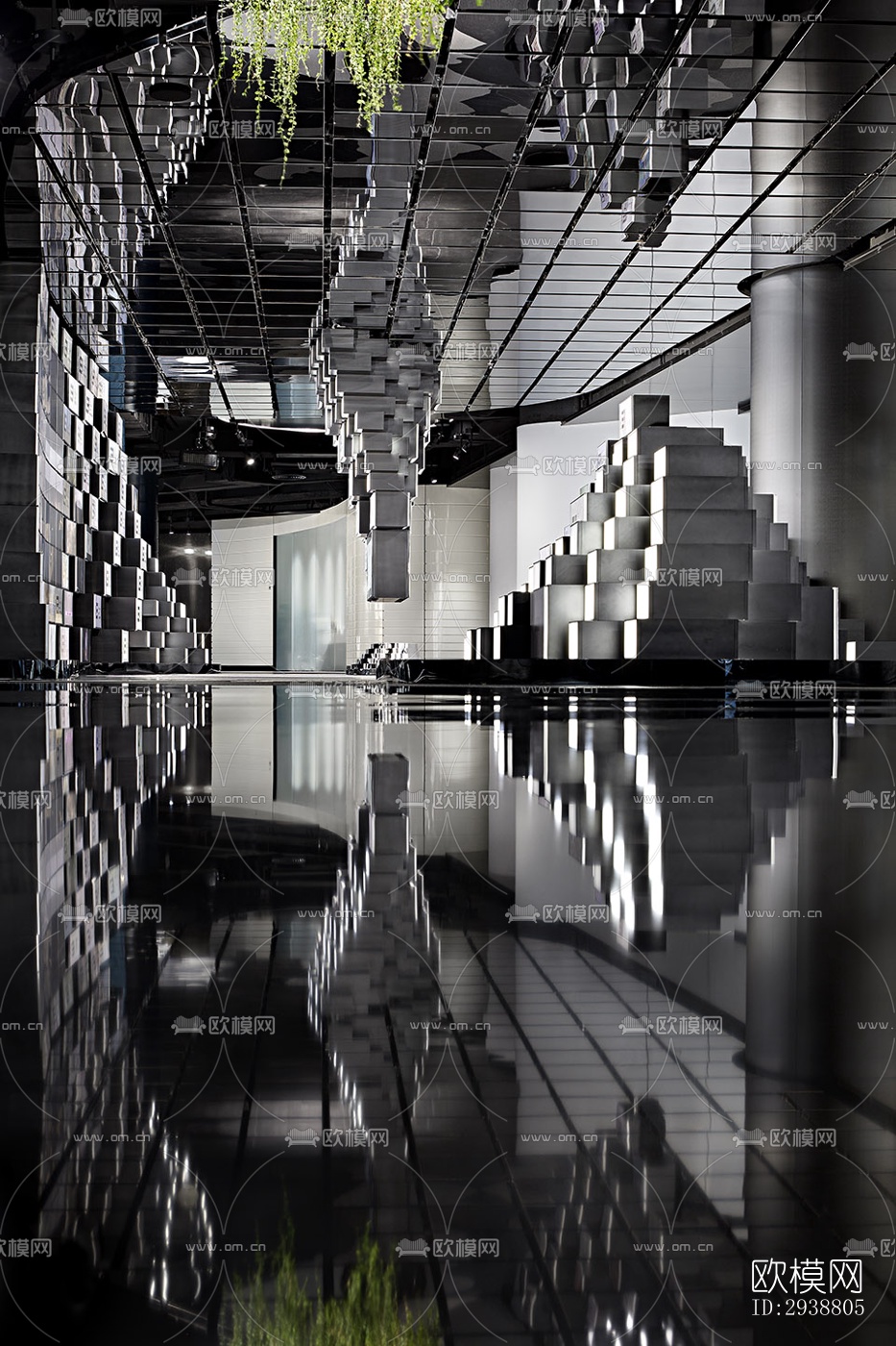 高级灰展览展厅效果图下载（渲染图6）