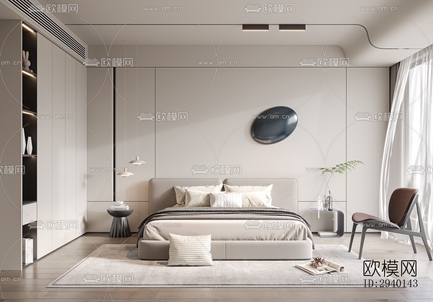 奶油风平层效果图下载（渲染图2）