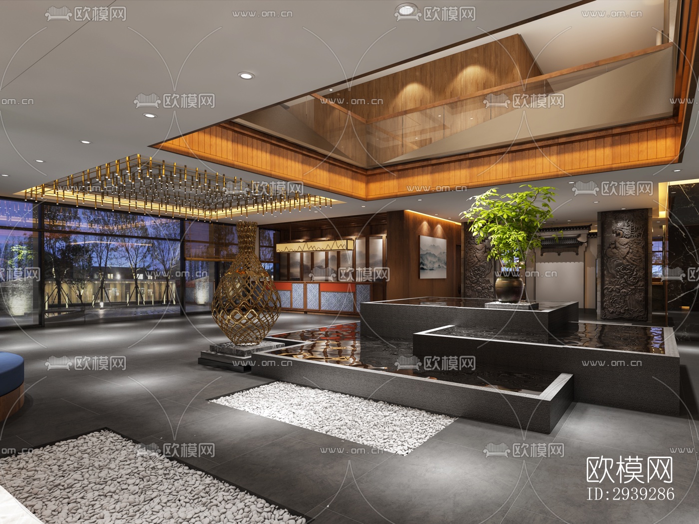 新中式酒店民宿效果图下载（渲染图4）