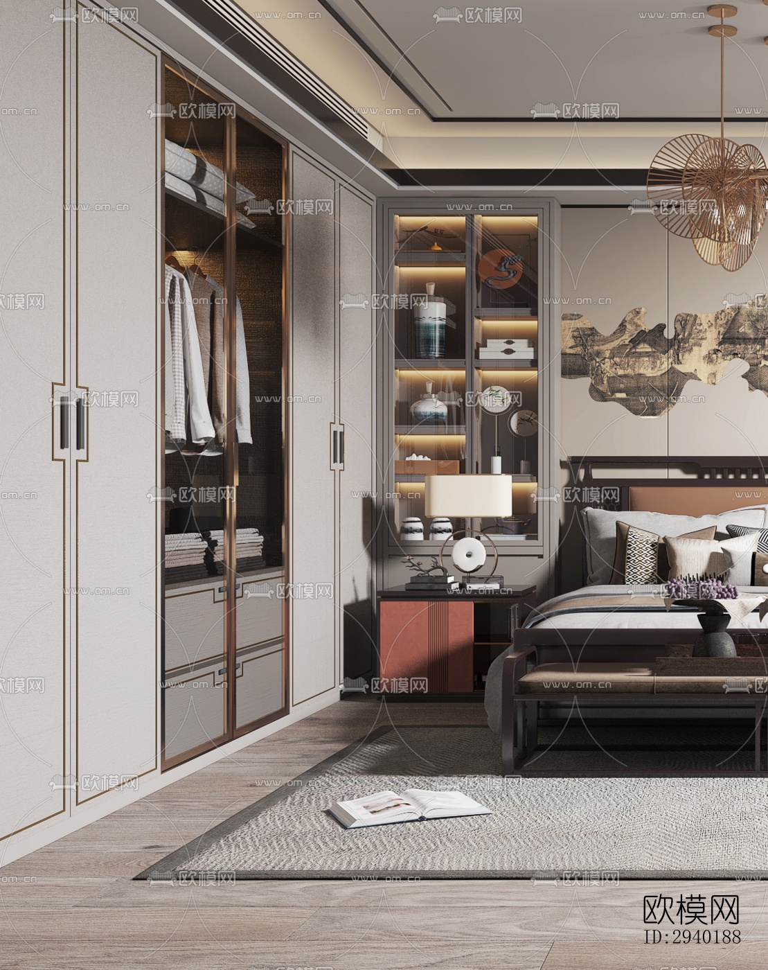 新中式平层效果图下载（渲染图8）