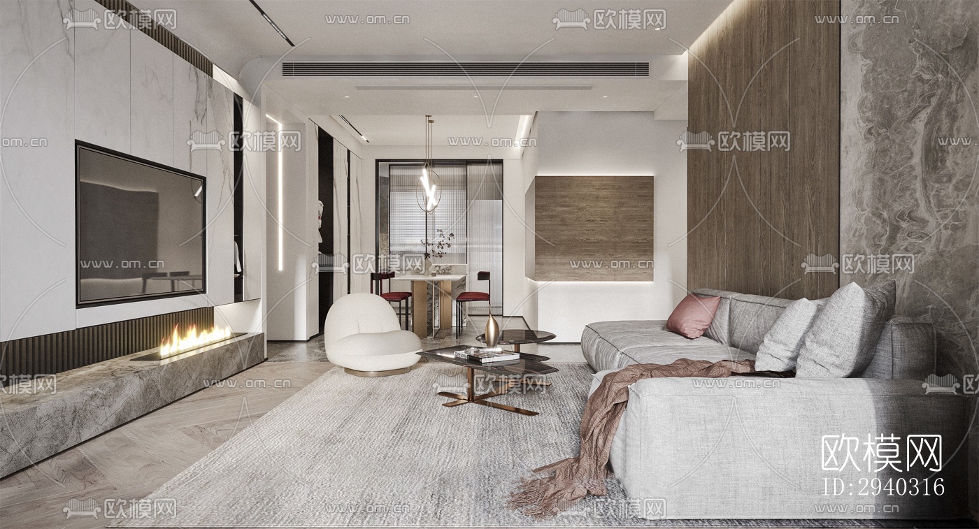 现代平层效果图下载（渲染图1）