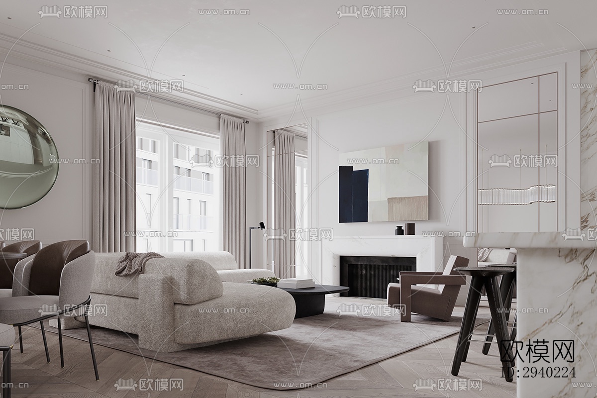 法式平层效果图下载（渲染图7）