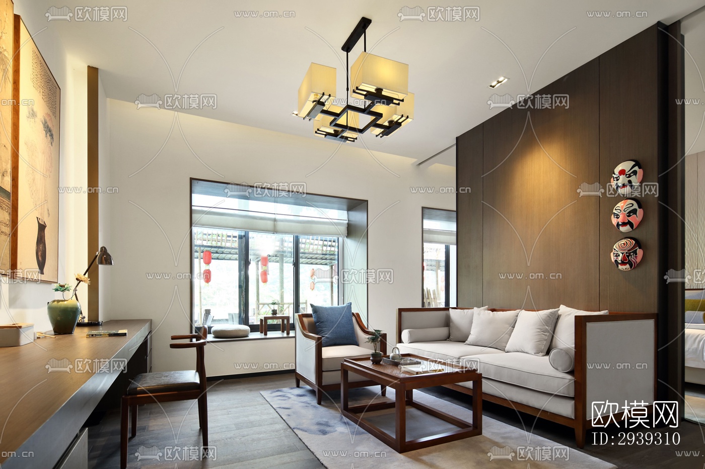 新中式酒店民宿效果图下载（渲染图16）