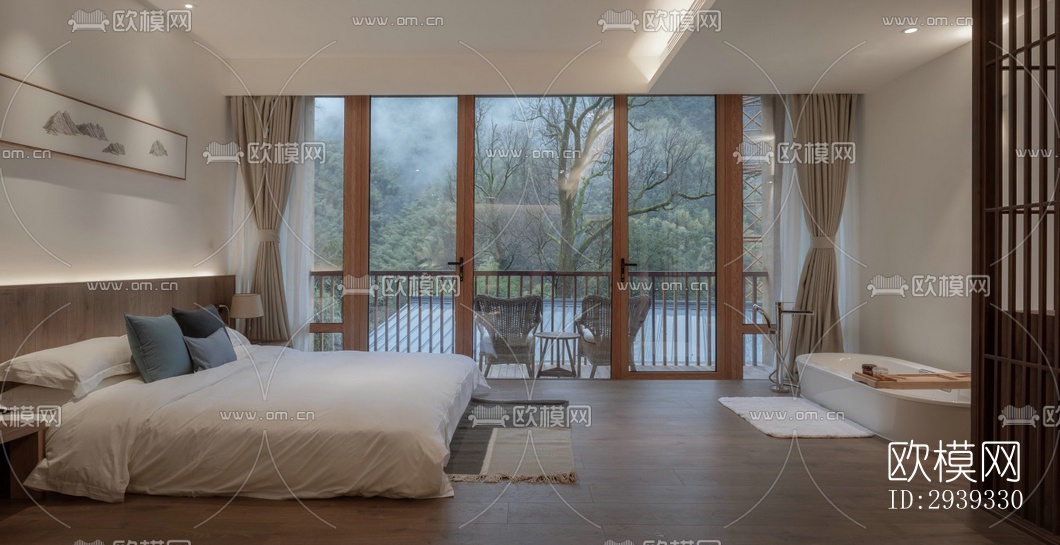 新中式酒店民宿效果图下载（渲染图7）