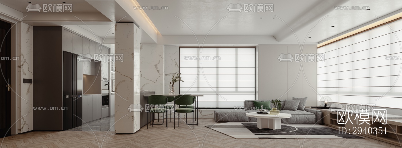 现代平层效果图下载（渲染图1）