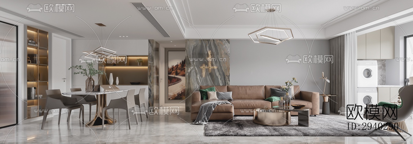 现代平层效果图下载（渲染图1）