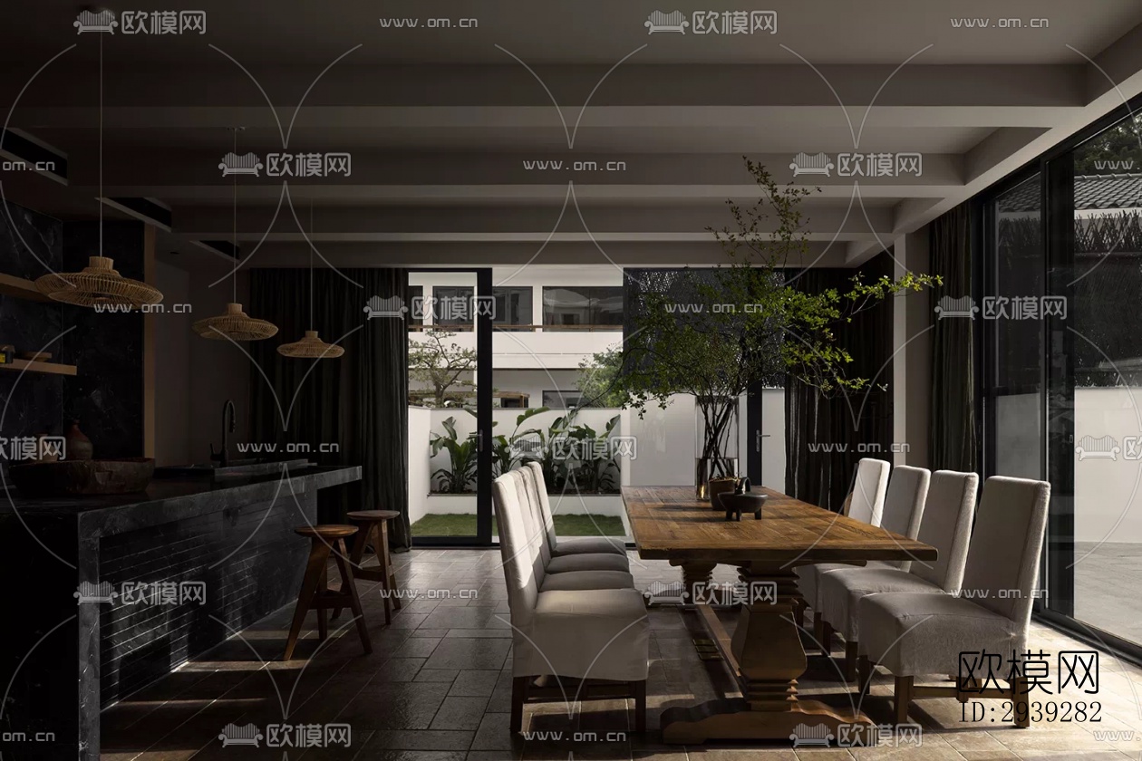 新中式酒店民宿效果图下载（渲染图10）