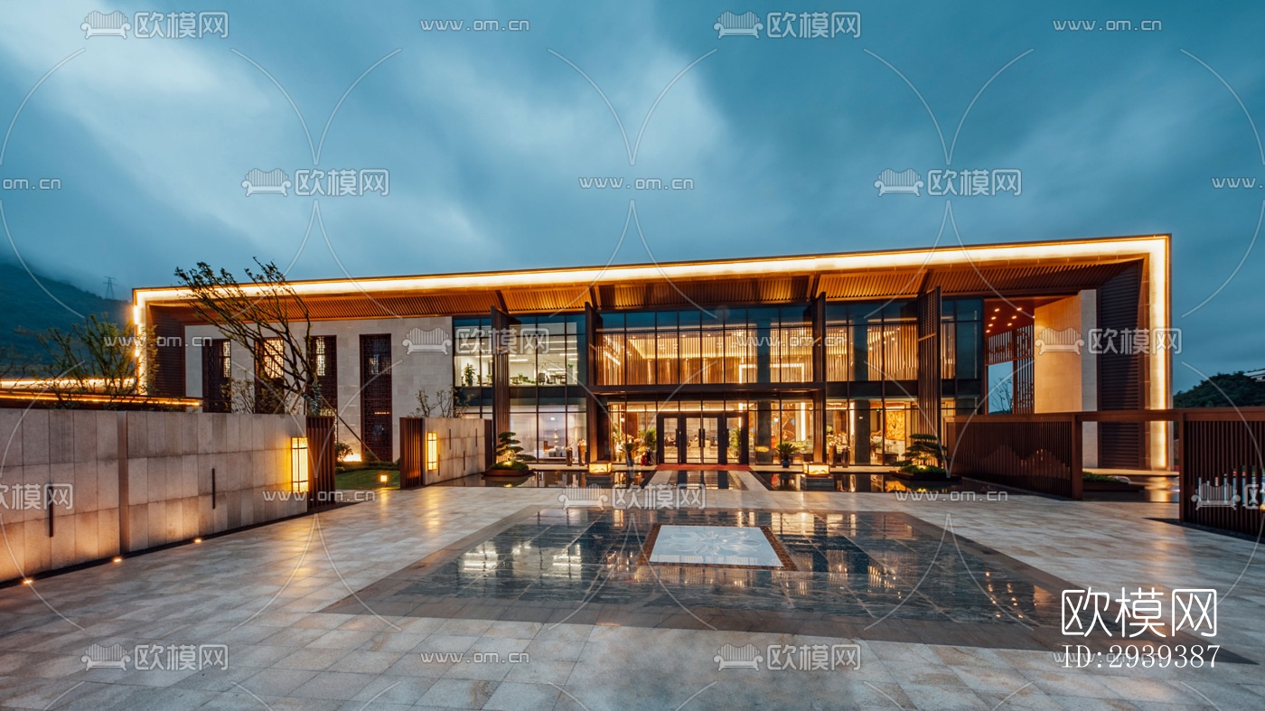 新中式酒店民宿效果图下载（渲染图1）