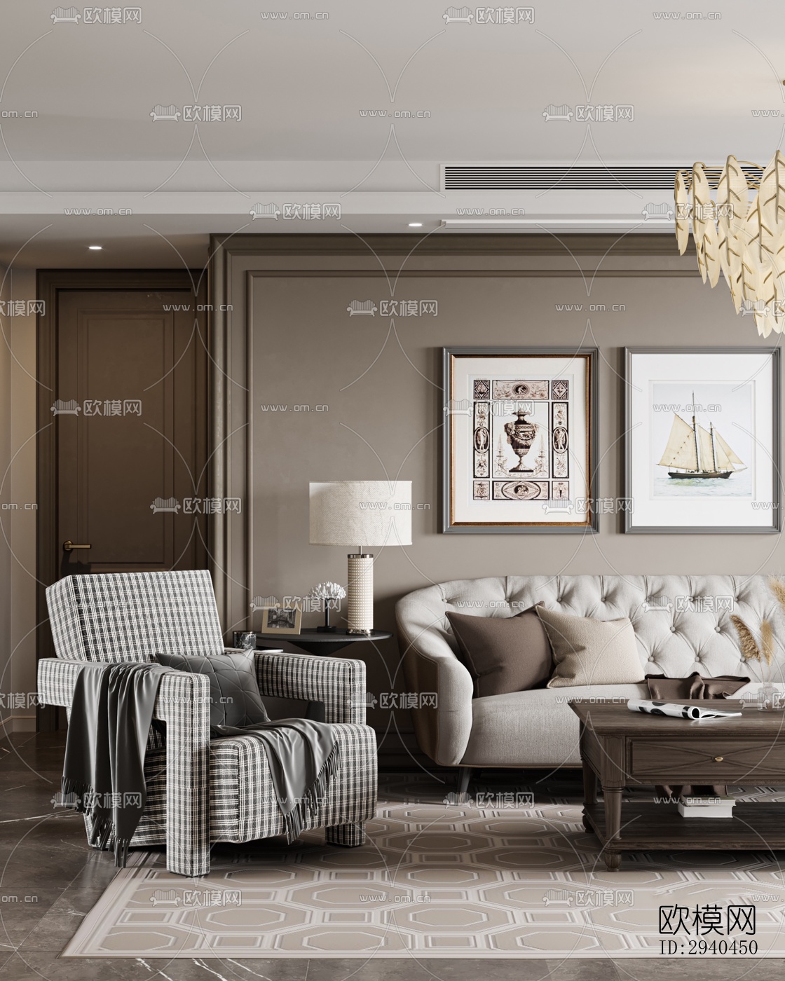 美式平层效果图下载（渲染图3）