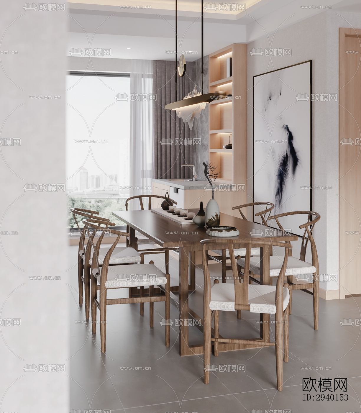 新中式平层效果图下载（渲染图10）