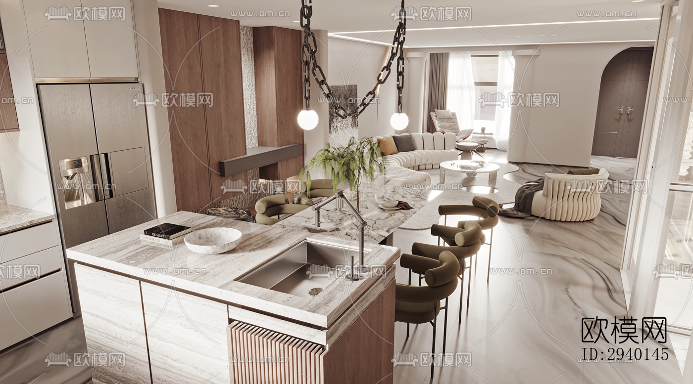 奶油风平层效果图下载（渲染图11）