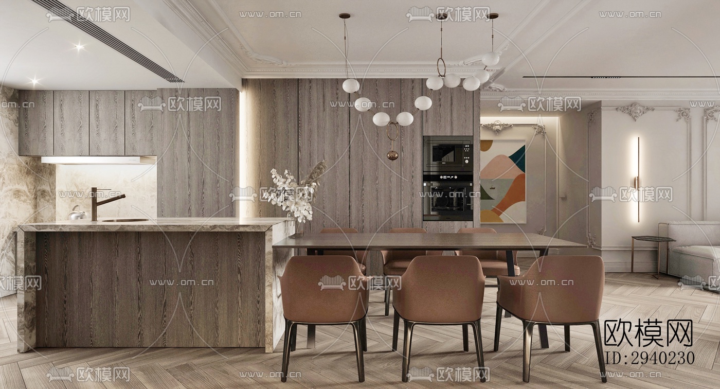 法式平层效果图下载（渲染图4）