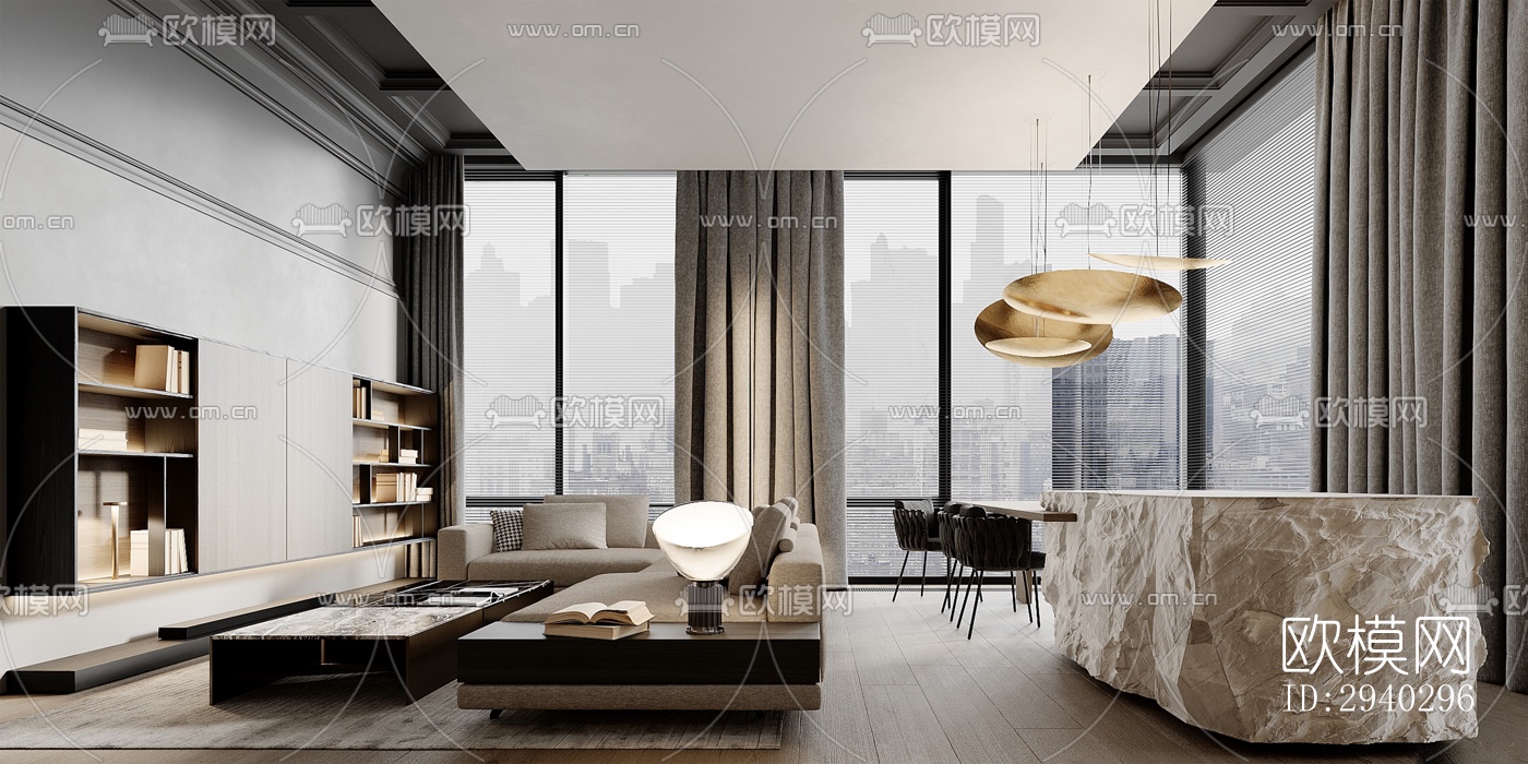 现代平层效果图下载（渲染图1）