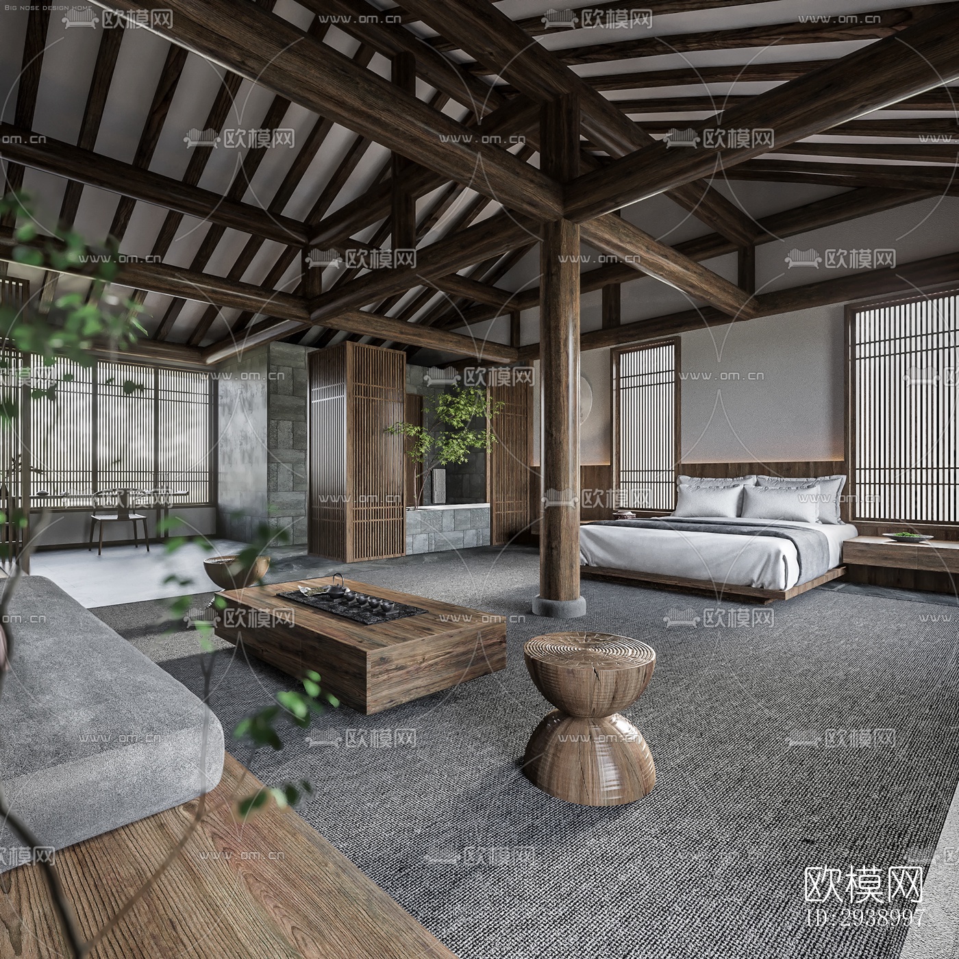 中式酒店民宿效果图下载（渲染图15）