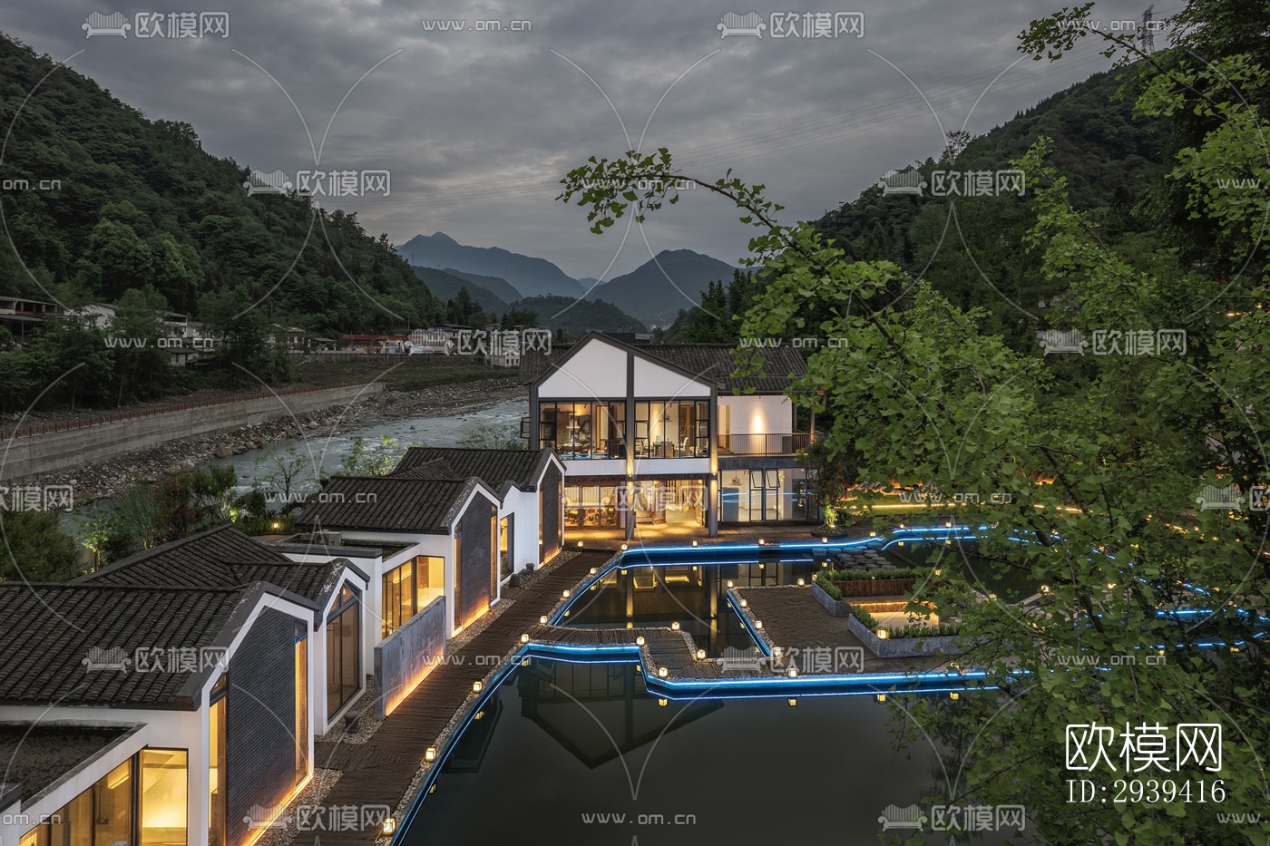 新中式酒店民宿效果图下载（渲染图12）