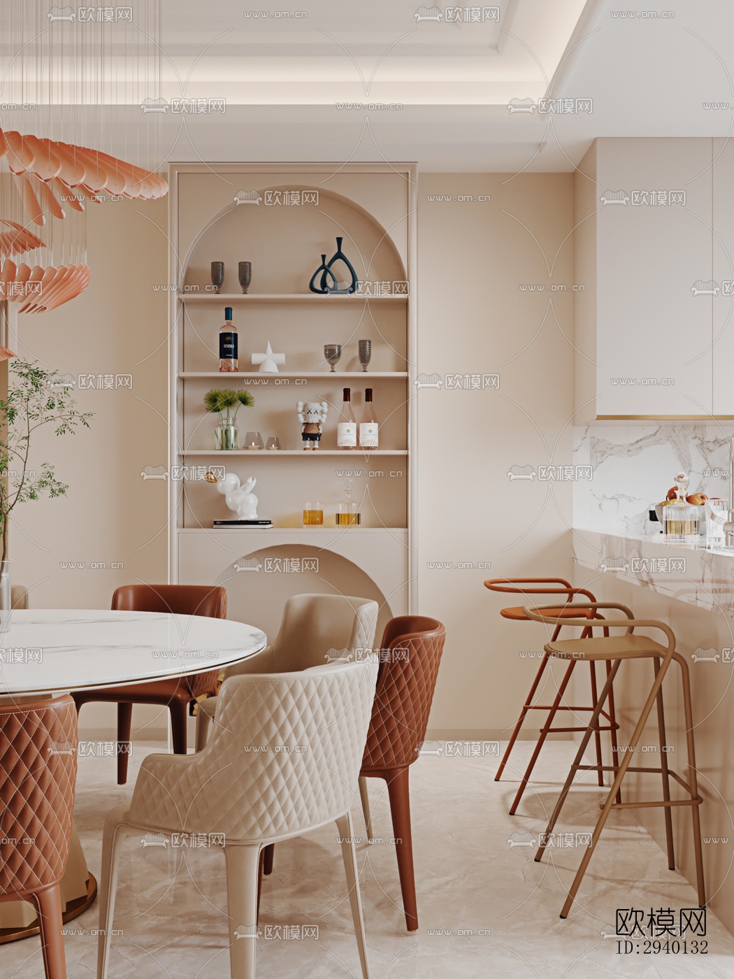 奶油风平层效果图下载（渲染图4）