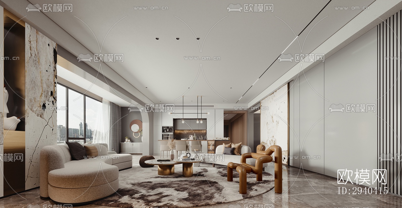 现代平层效果图下载（渲染图1）