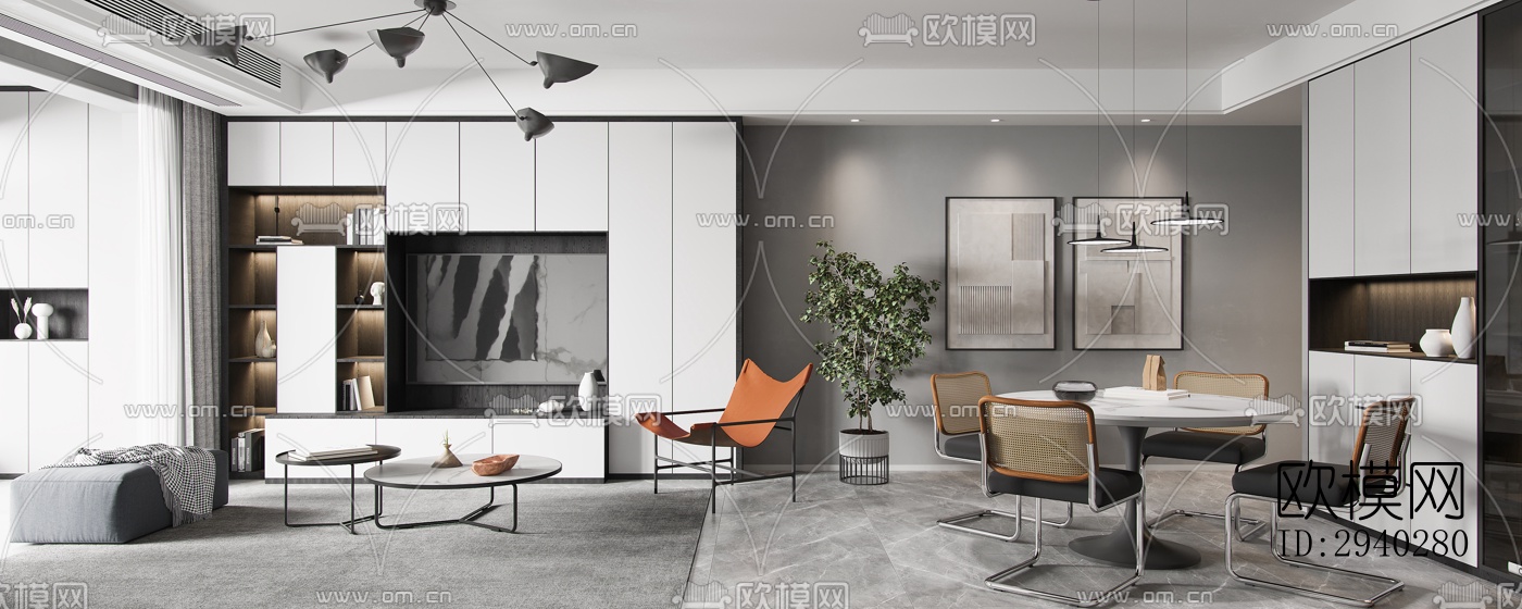 现代平层效果图下载（渲染图7）