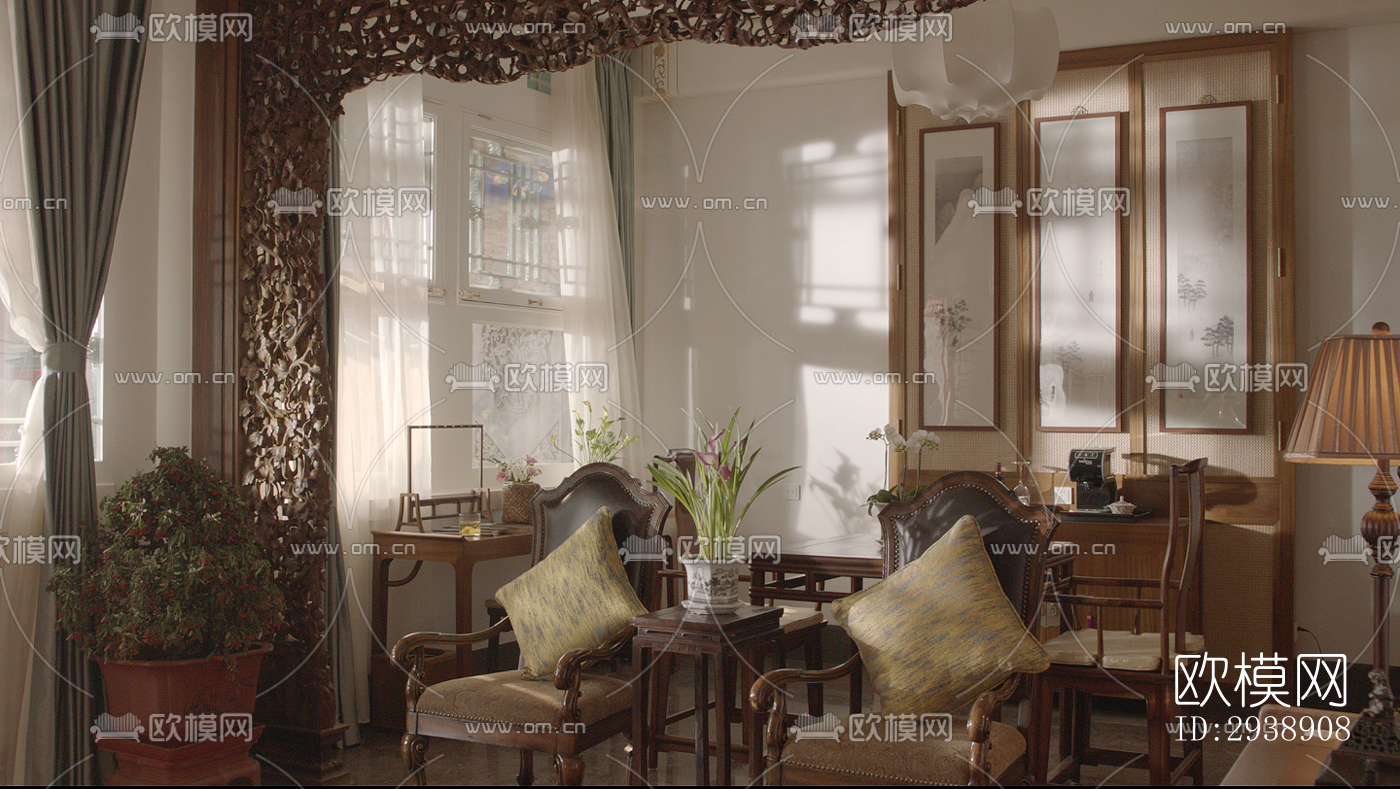 中式酒店民宿效果图下载（渲染图2）