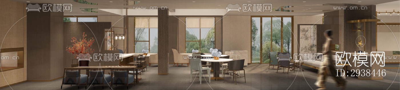 新中式售楼处效果图下载（渲染图2）