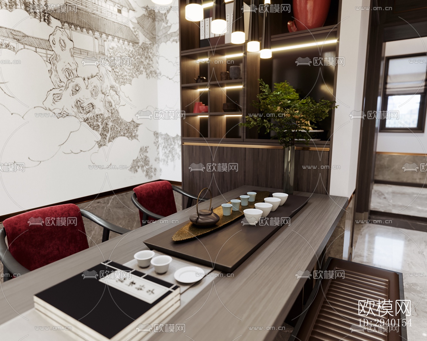 新中式平层效果图下载（渲染图8）