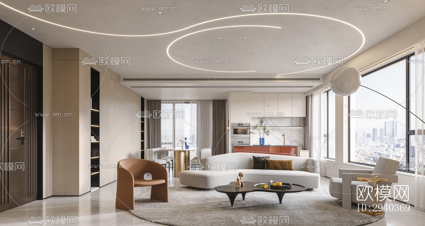 现代平层效果图下载（渲染图1）