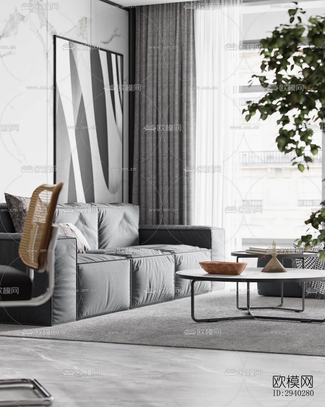 现代平层效果图下载（渲染图2）