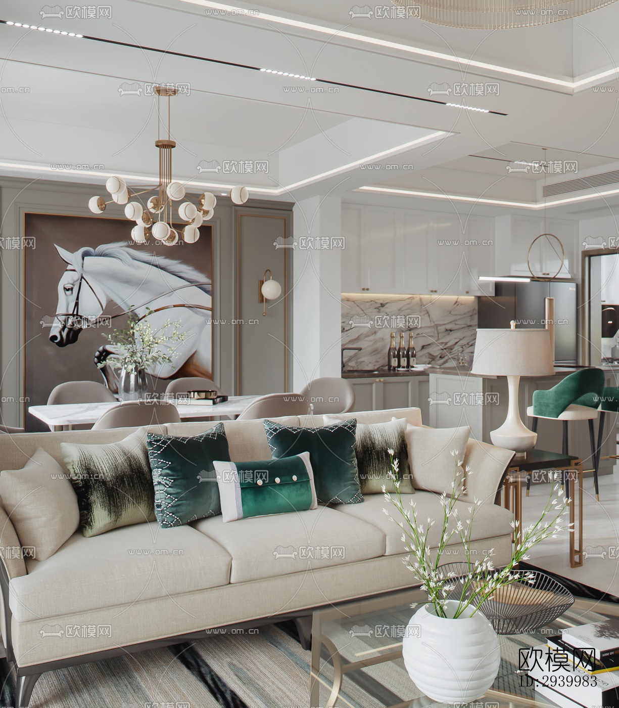 美式复式效果图下载（渲染图4）