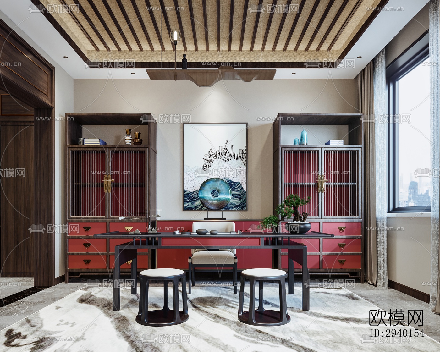 新中式平层效果图下载（渲染图5）