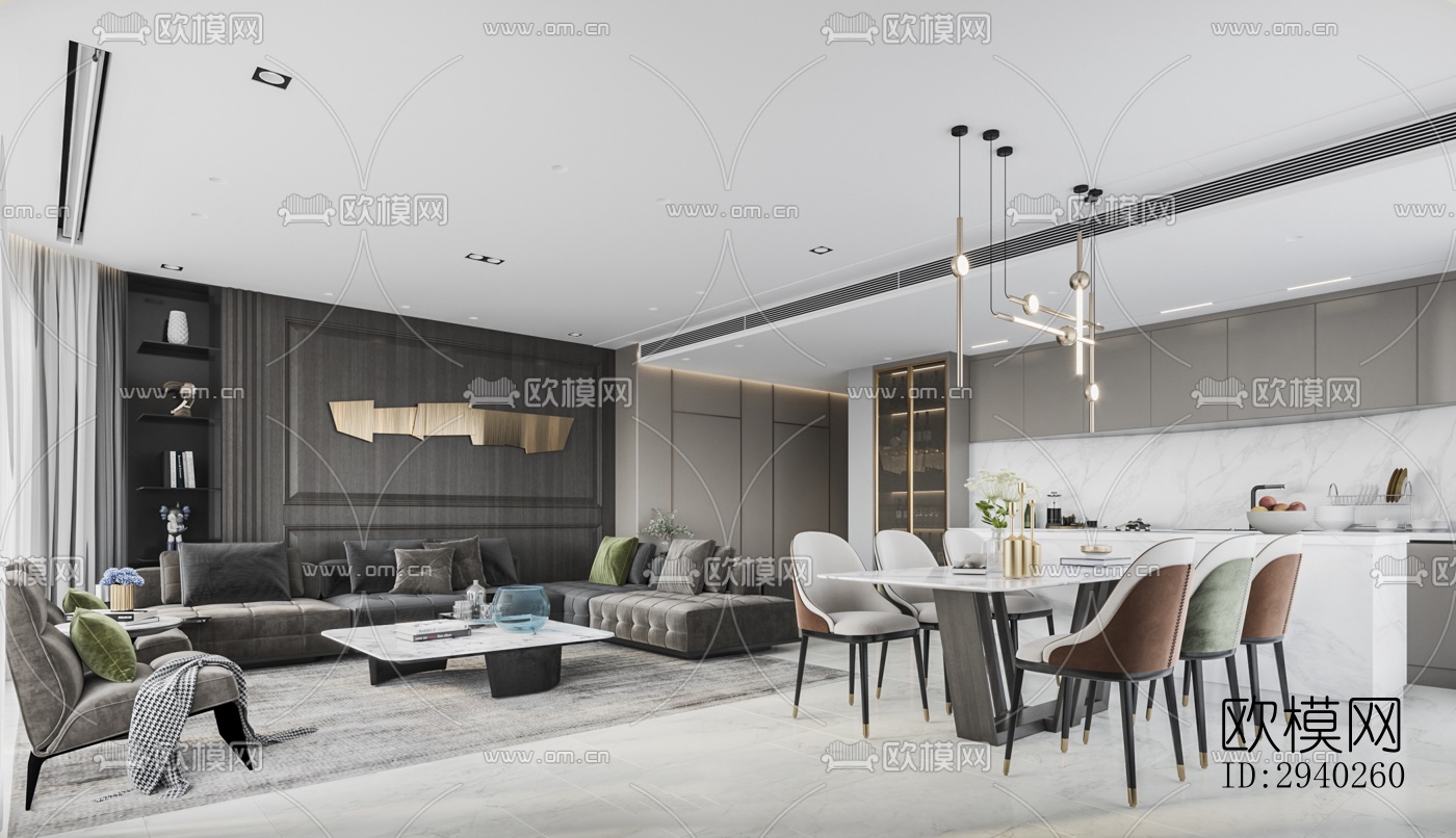 现代平层效果图下载（渲染图8）