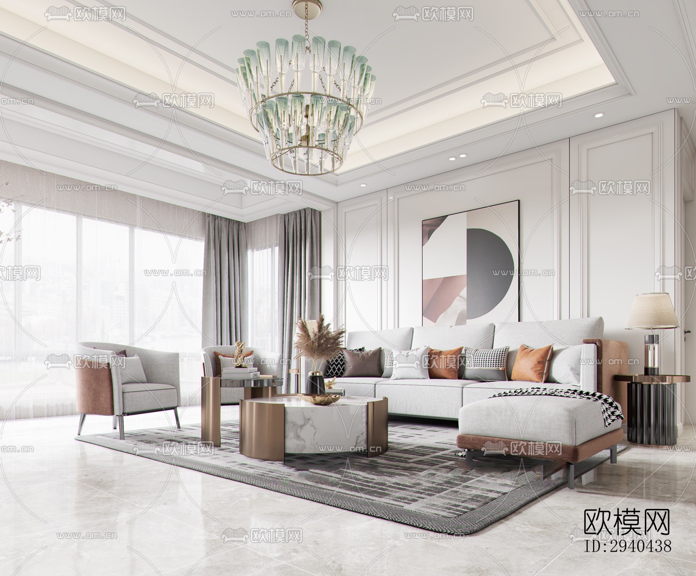 美式平层效果图下载（渲染图1）