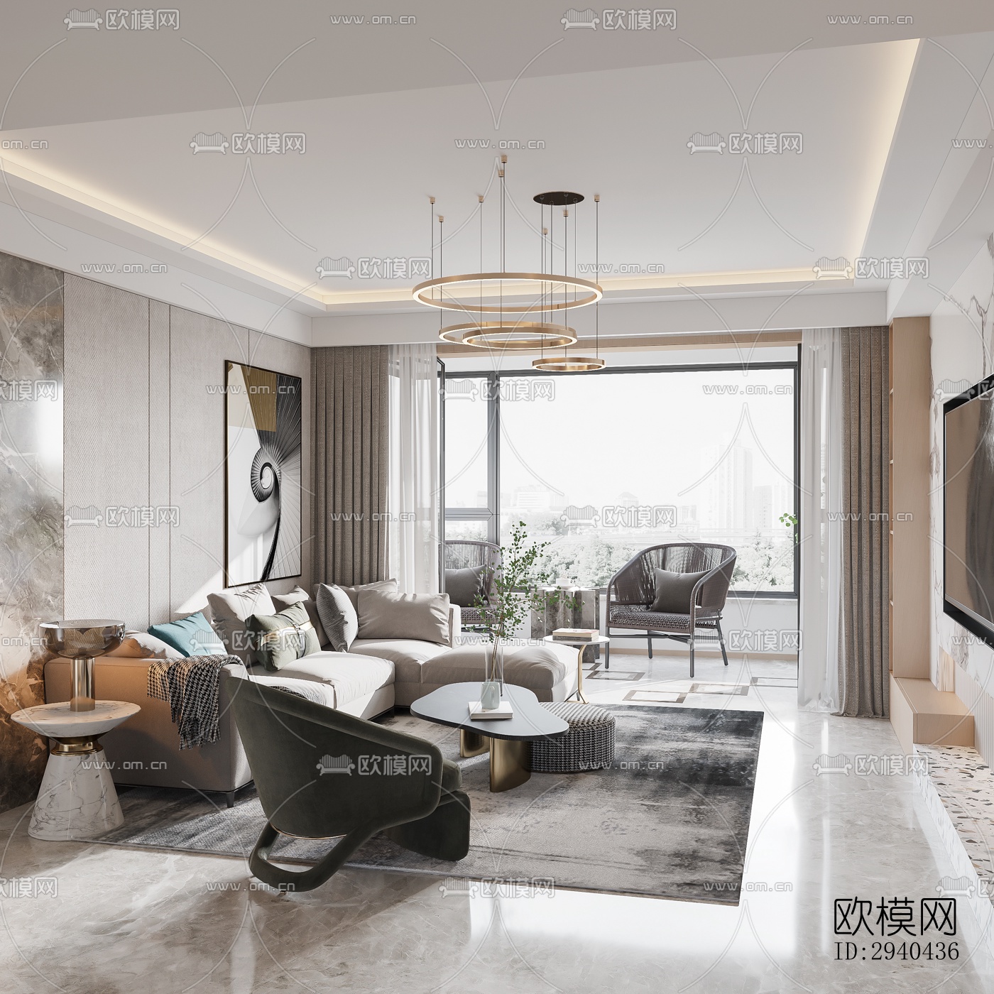 现代平层效果图下载（渲染图12）