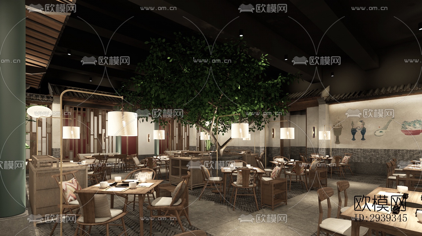 新中式酒店民宿效果图下载（渲染图10）