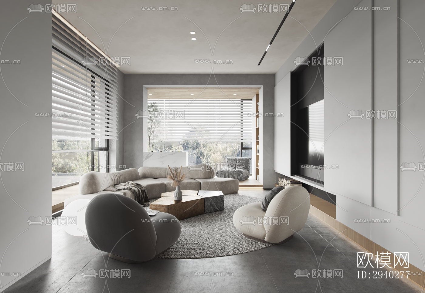 现代平层效果图下载（渲染图9）